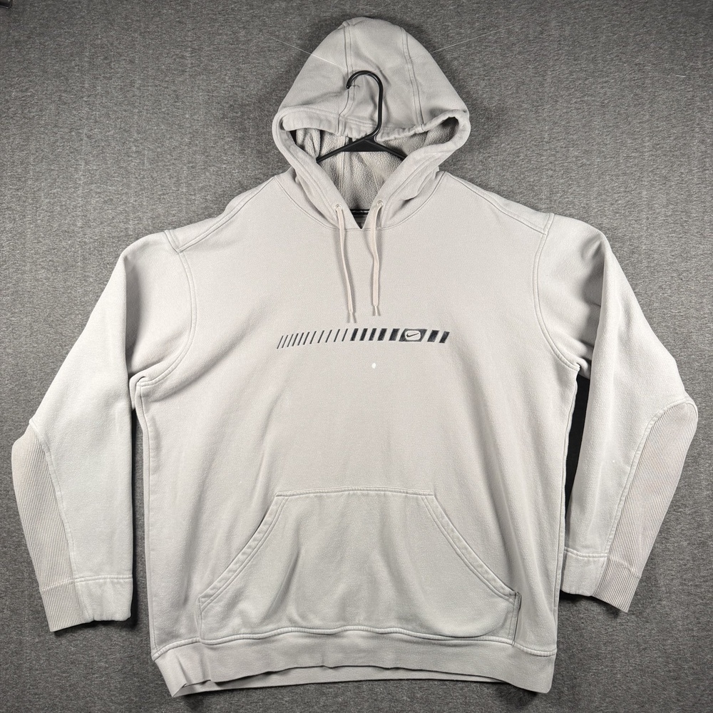 Y2K Nike Hoodie Mens 2XL Gray Pullover Fleece Graphic Swoosh Kangaroo Logo VTG